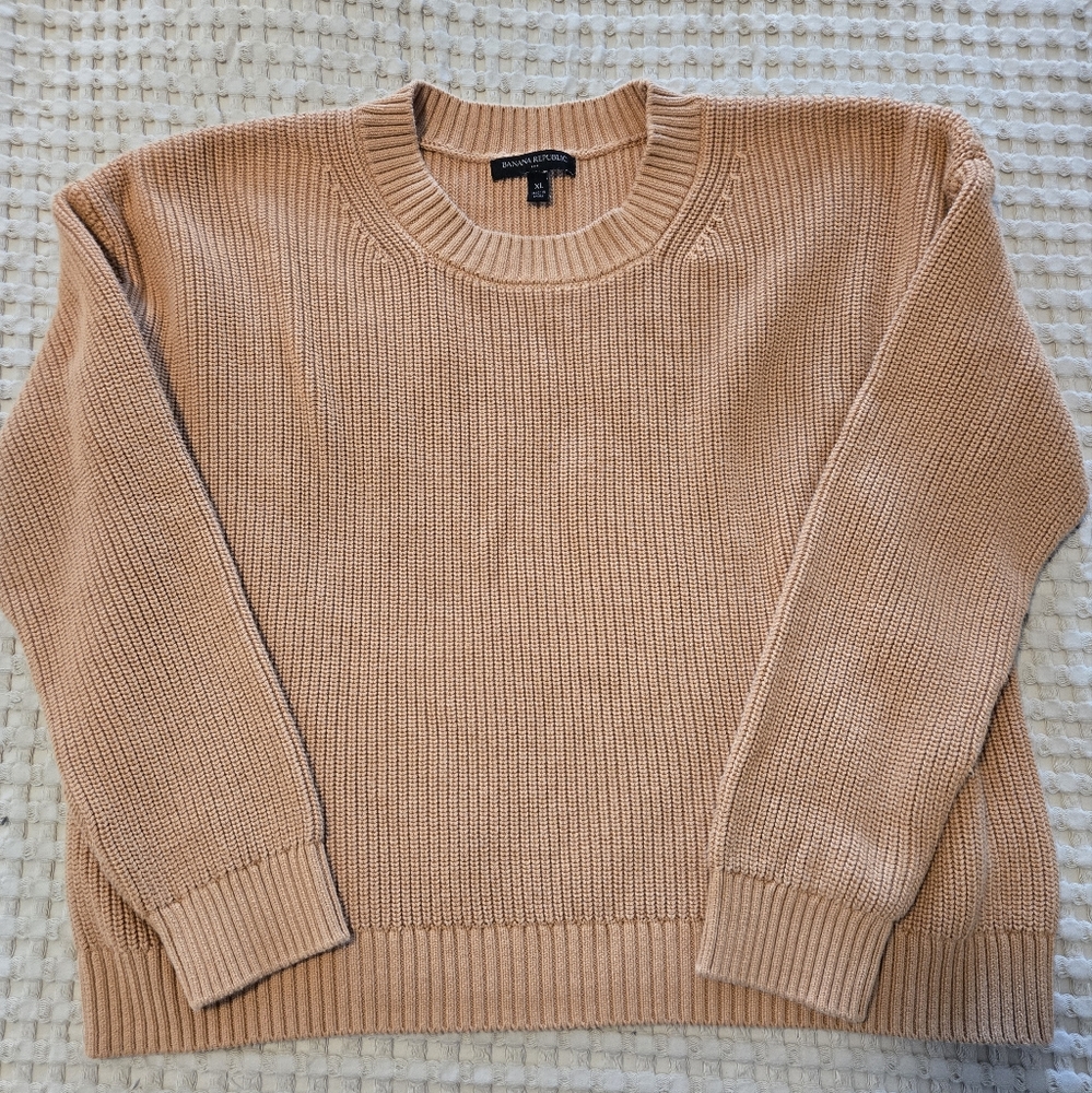 XL Banana Republic cotton shaker sweater, camel, crew neck